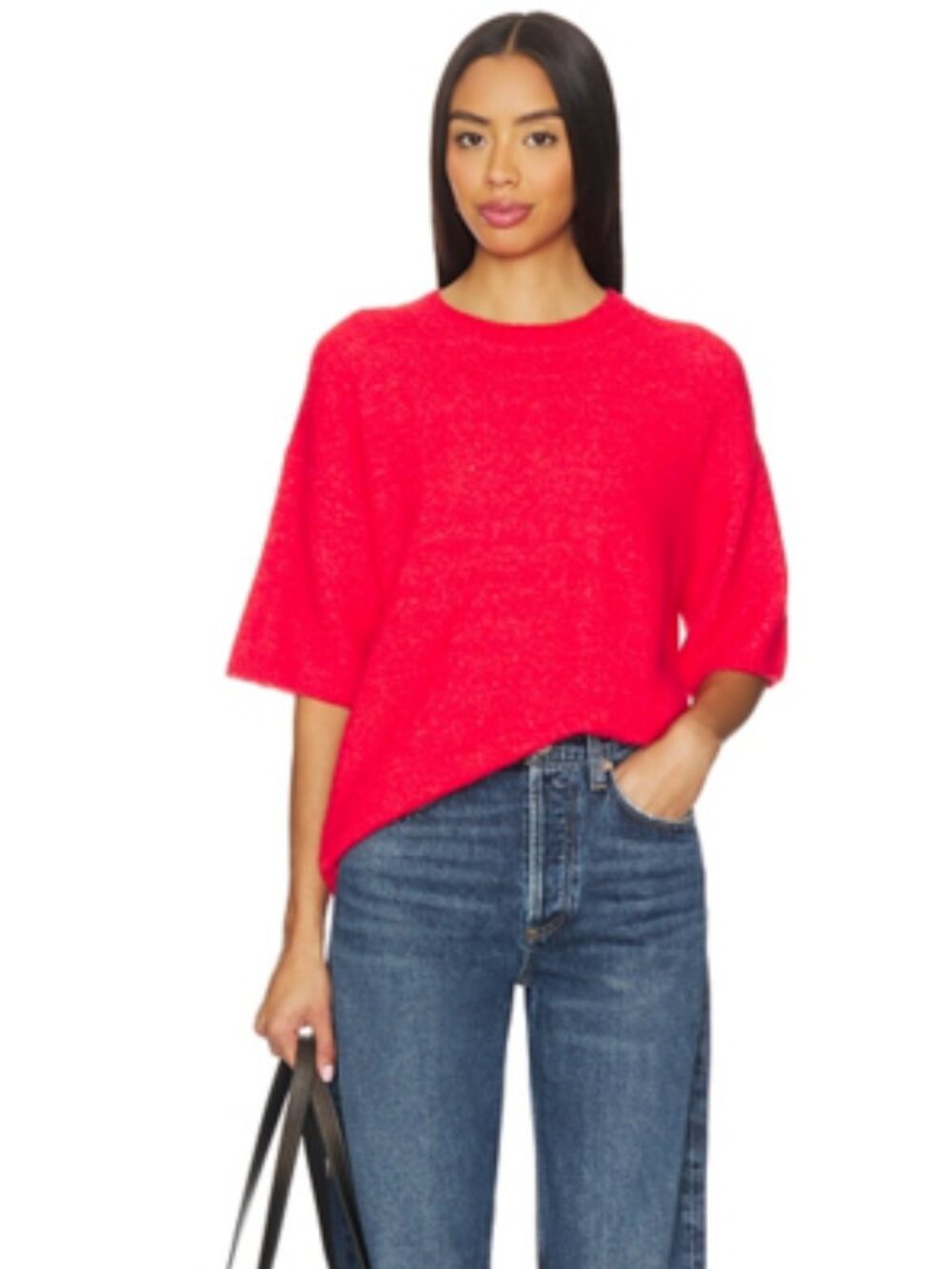 NWT Free People Margot Red Oversized Short-Sleeve Sweater